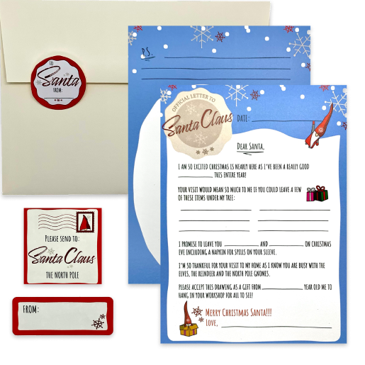 Letter to Santa Kit with Envelope, Coloring Page, and Stickers